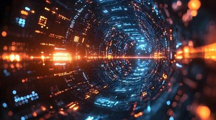 Obraz premium Futuristic Blue and Orange Technology Tunnel