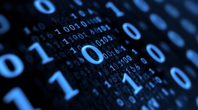 Blue binary TEXT "0" "1" code gradient with black background
