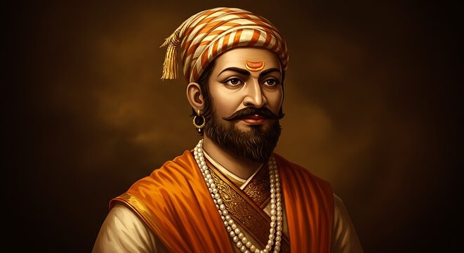 Artistic portrait of an Indian historical figure with turban and mustache