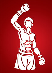 The Winner Boxing Sport Kickboxing Muay Thai Boxer Ultimate Fighting Action Cartoon Graphic Vector