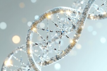 A close-up shot of two strands of DNA twisted together, highlighting the molecular structure