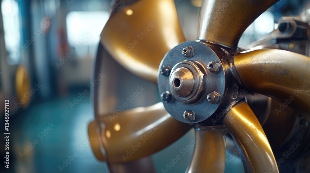 Poster a close-up shot of a propeller on a train, ideal for use in images about transportation or machinery