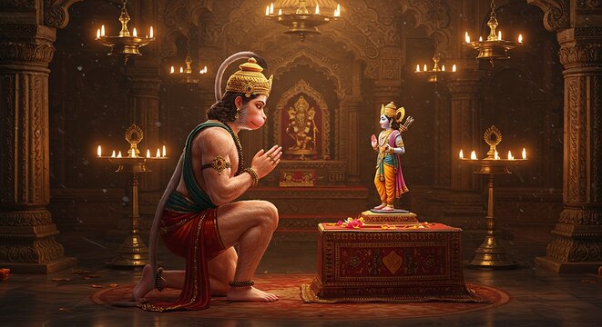 Hanuman's Reverence: An Image of Devotion and Cultural Significance