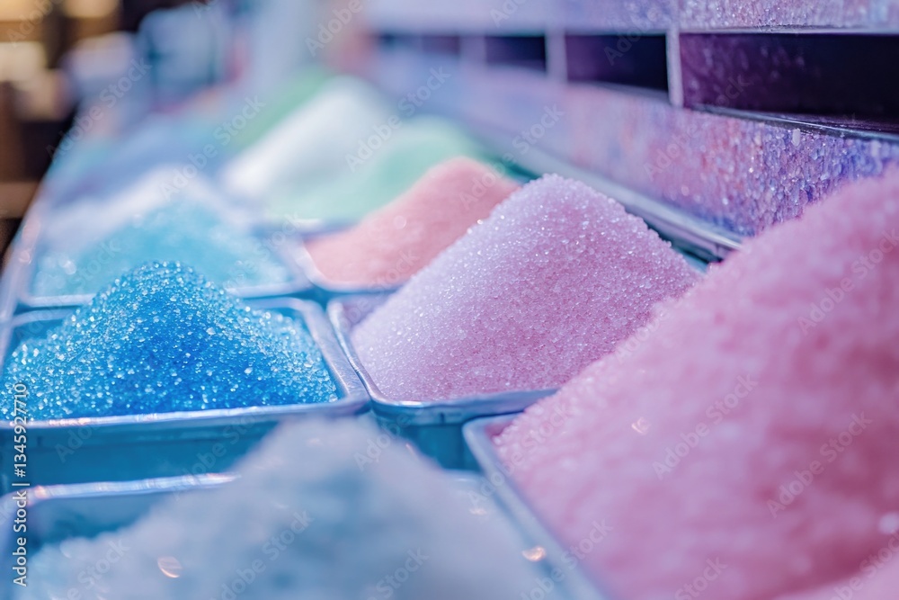 Poster a variety of colorful salts displayed in a glass container