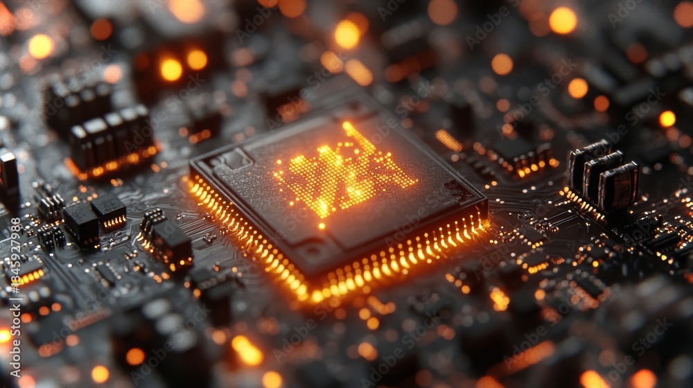 Poster futuristic ai chip designed for advanced processing in a technologically advanced setting
