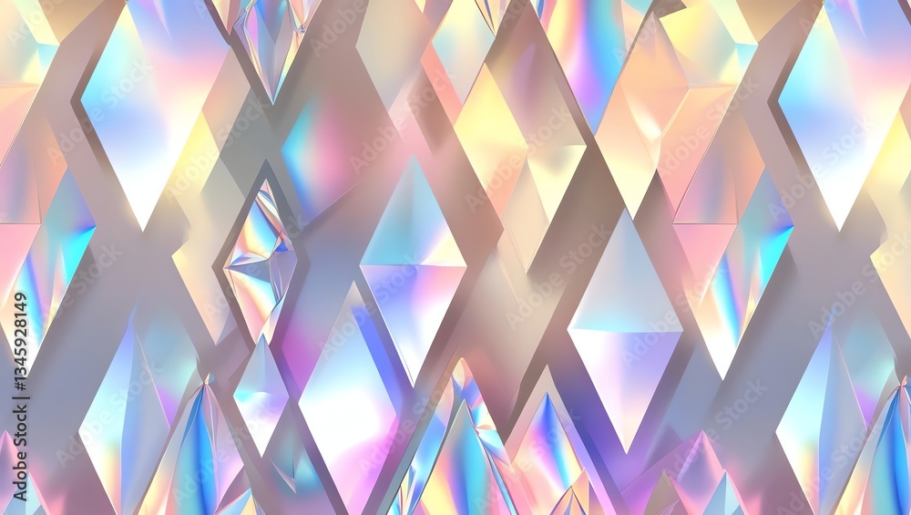 Wall mural abstract iridescent geometric pattern: prismatic polygons and diamond shapes
