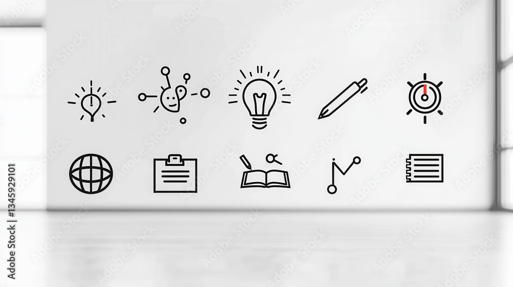 Poster a collection of simple outline style icons symbolizing various aspects of mindful thinking focus and