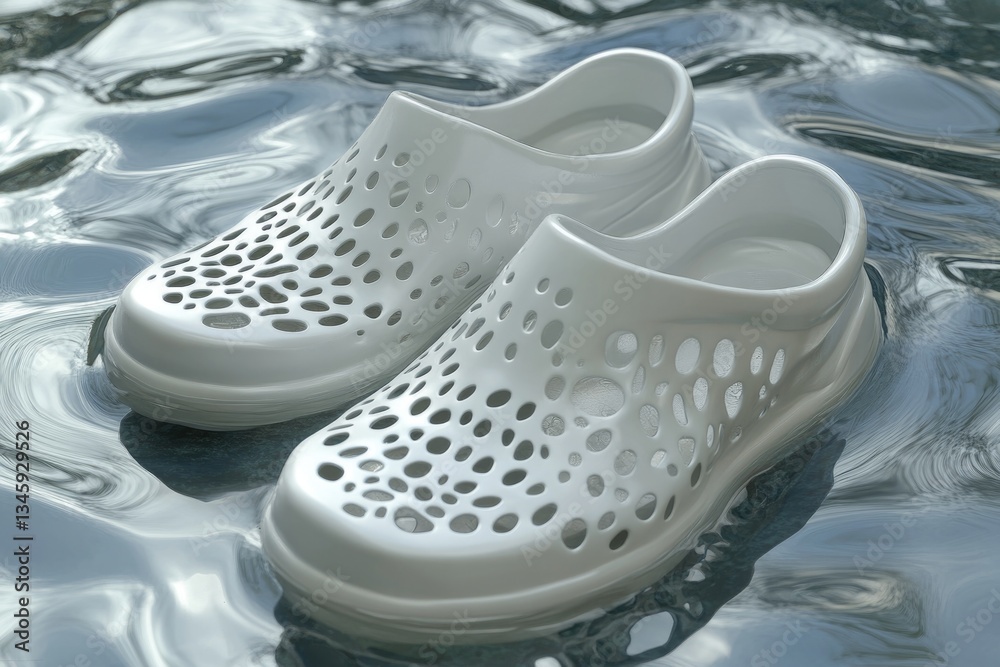 Aufkleber a pair of white shoes floating on the surface of calm water, often used in illustrations for summer 