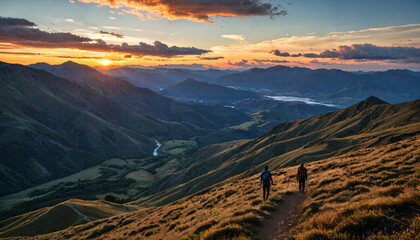 Le soleil se couche sur la montagne