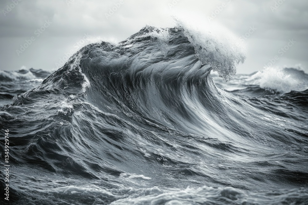 Poster A monochrome image of a wave crashing into the ocean