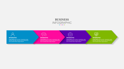 arrow infographic label template with icons. 4 options or steps. Infographics for business concept. Can be used for info graphics, flow charts, presentations, web sites, banners, printed materials