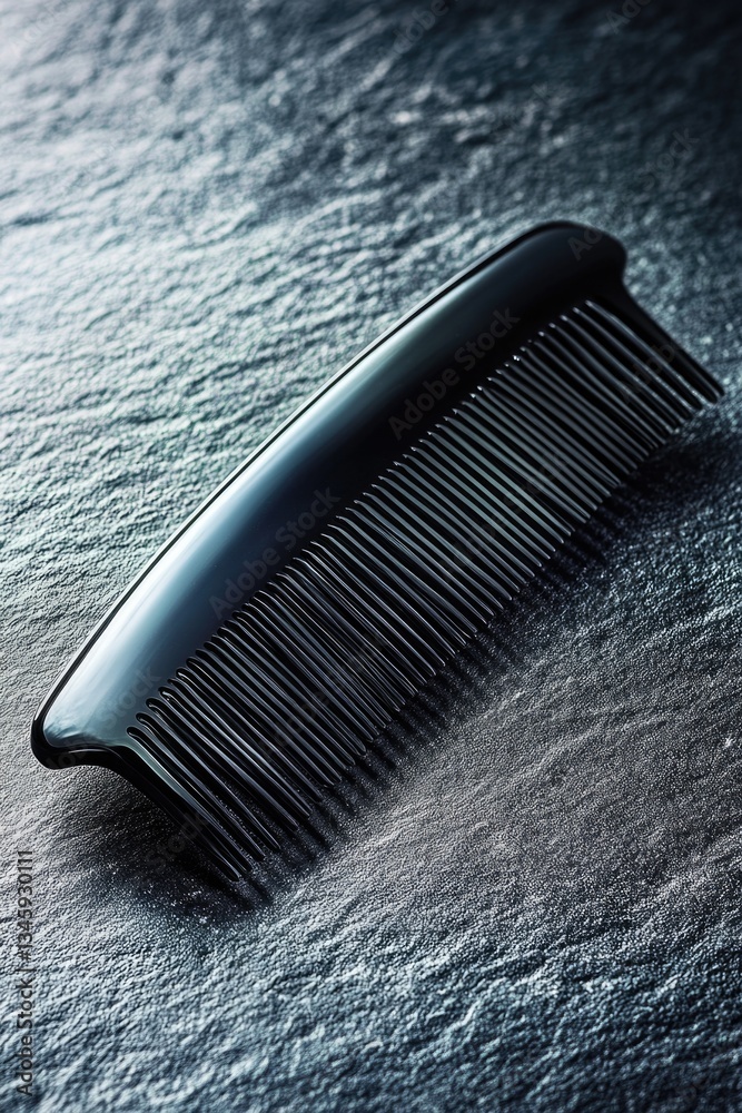 Poster a black comb sits on a table, ready for use