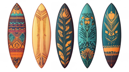 Vibrant Surfboard Art with Unique Patterns and Colors