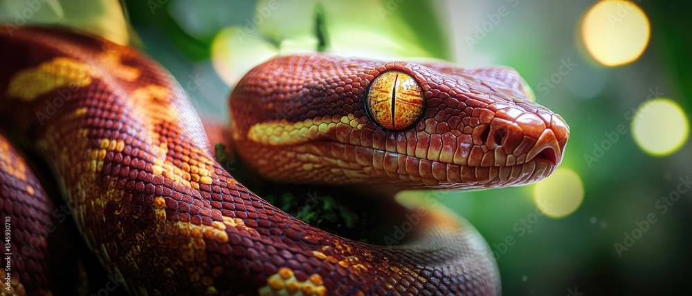 Poster close-up view of a snake curled around a branch, great for nature or wildlife photography projects