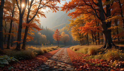 Fototapeta premium Autumn road generative ai