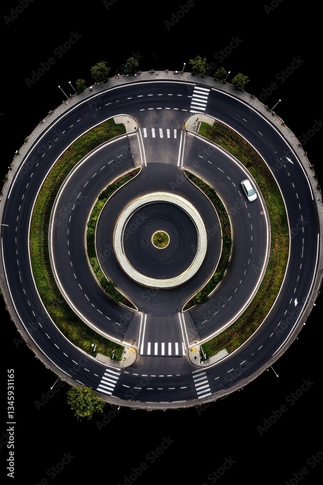 Poster Aerial view of a roundabout with intersecting roads