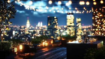 Fototapeta na wymiar Rooftop Night in the City: A Magical Evening