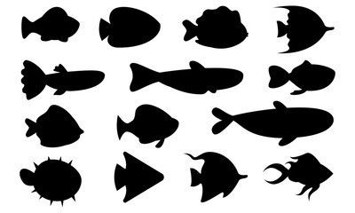 Black fish silhouette collection set vector illustration
