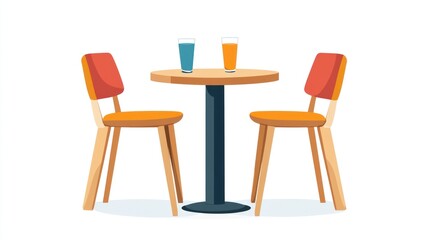 Empty cafe table with chairs and drinks, interior illustration, potential for restaurant marketing