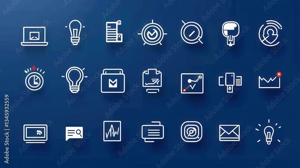 Poster a collection of simple modern website icons with clean minimalist outline styles for a streamlined d