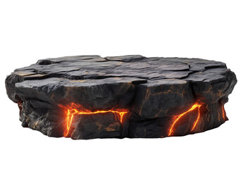 Black Round Rock Platform with Lava, Isolated on Transparent Background