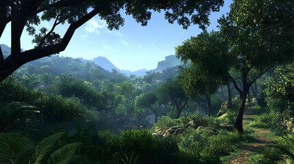 Obraz premium Pixelated Forest Landscape With Sunny Day