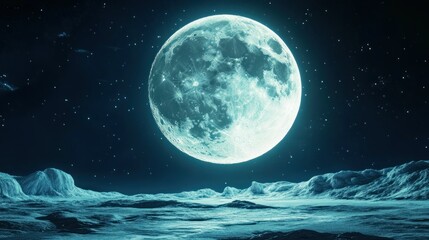 An illuminated moon with landscape against the night sky