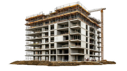 Modern Building Under Construction with Scaffolding and Crane