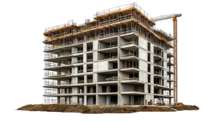 Modern Building Under Construction with Scaffolding and Crane