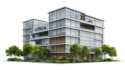 Modern Glass Building with Lush Green Surroundings and Architecture