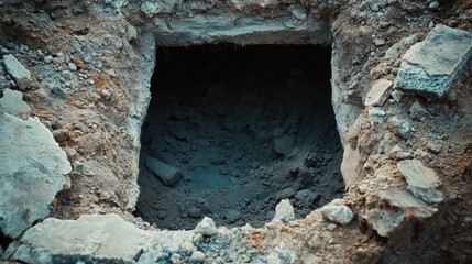A picture of a dirt road with a hole on one side, suitable for use as a background image or illustration