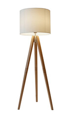 Modern Wooden Tripod Floor Lamp Cut Out Isolated on Transparent PNG Background.