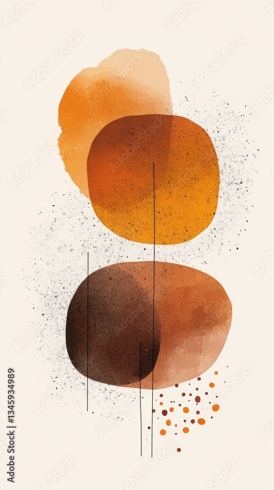 Poster a captivating arrangement features bold, organic shapes in shades of orange and brown against a soft