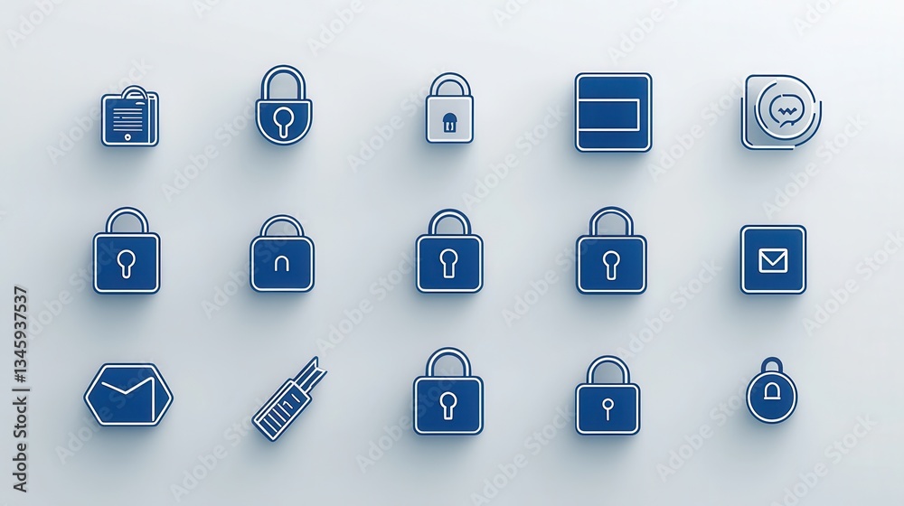 Poster a collection of 15 minimalist outlined icons representing various padlock and security symbols conve