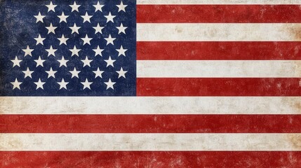 Fototapeta premium A vintage-style American flag with a distressed texture, featuring alternating red and white stripes and a blue field with white stars.
