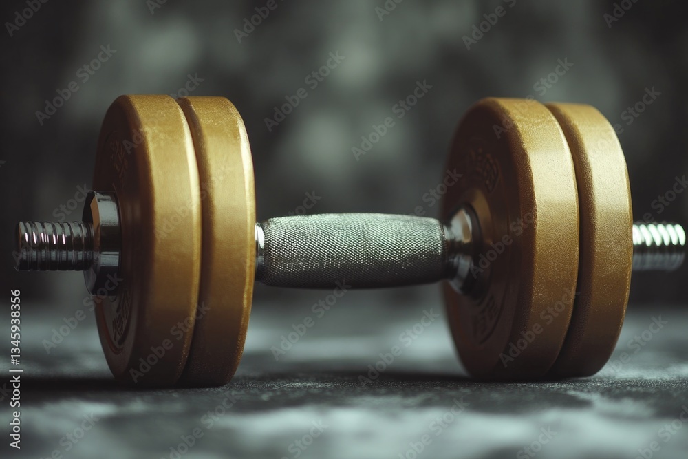 Poster a close-up shot of a pair of dumbbells resting on a flat surface, great for fitness and workout conc
