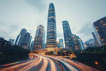Cityscape Skyline for Traffic, Dusk, Asia.