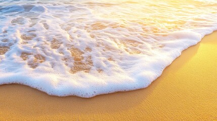 Pristine Sandy Beach Caressed By A Foamy Ocean Wave