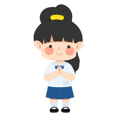 Kid girl raising  hand in a greeting