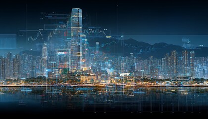 Night Cityscape for Financial Data Overlay.