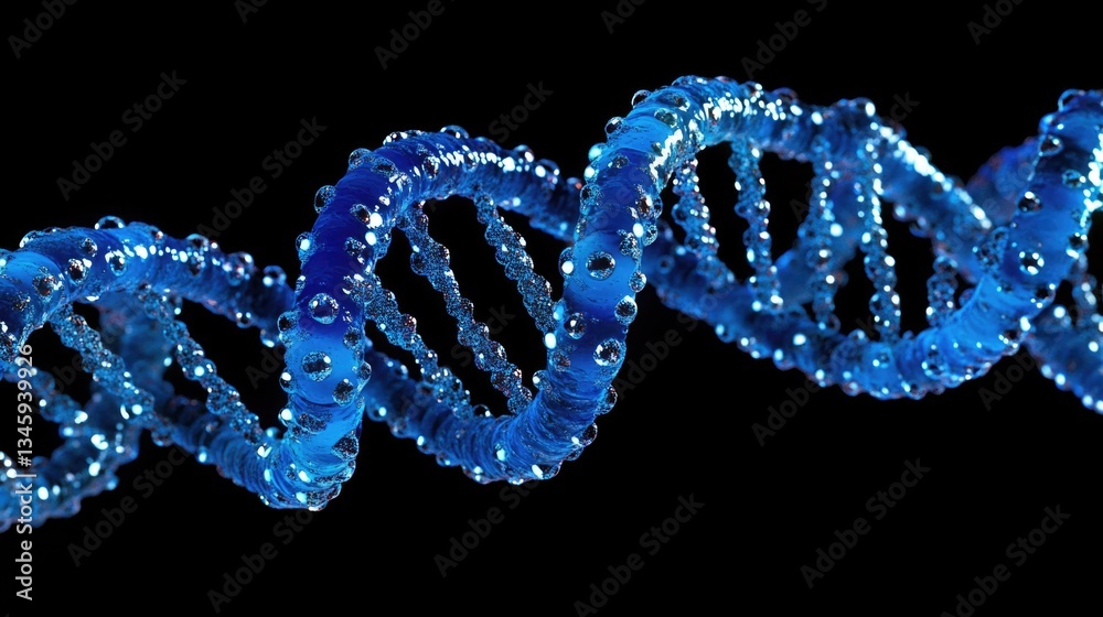 Poster a microscopic view of a single strand of blue dna molecule