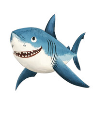 Colorful cartoon shark illustration with a cheerful expression on white background