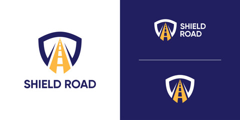logo design combination of shield and road shape, transportation, security, safe, secure, idea, idea, creative.