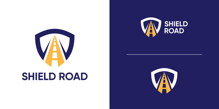logo design combination of shield and road shape, transportation, security, safe, secure, idea, idea, creative.