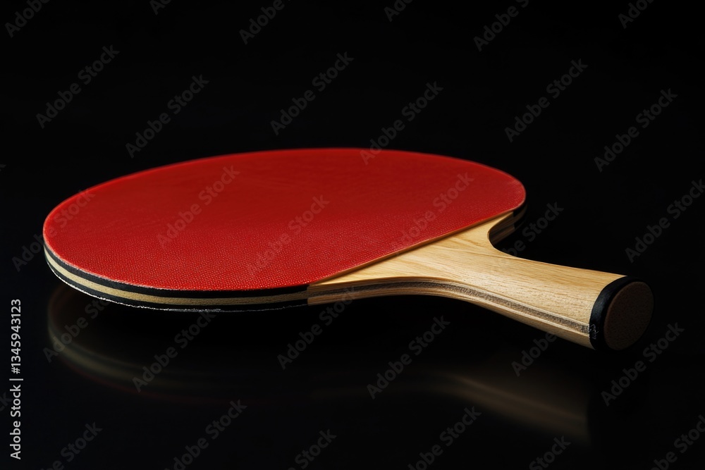 Aufkleber a single red ping pong paddle placed on a dark or black background, ideal for use in designs related