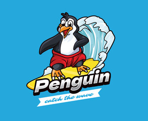 Surf Penguin Mascot Logo