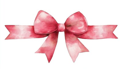 Watercolor red bow and ribbon isolated on white background