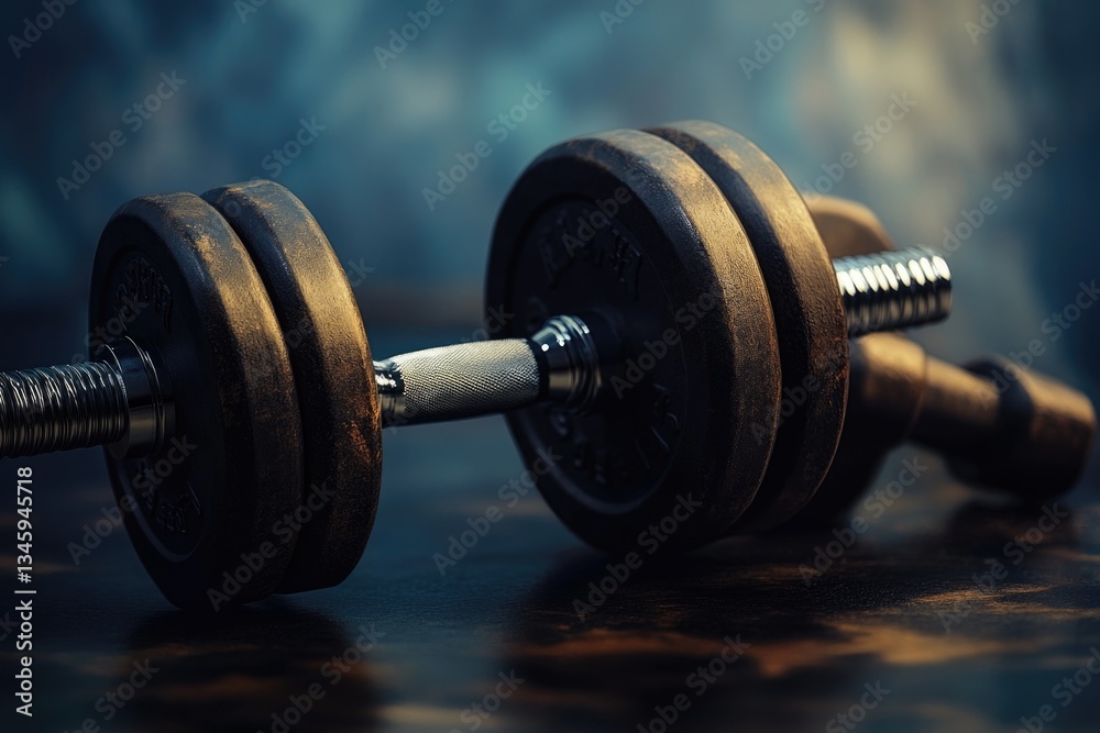 Poster a close-up shot of a pair of dumbbells placed on a flat surface