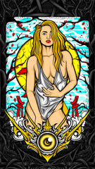 beautiful girl in action illustration 