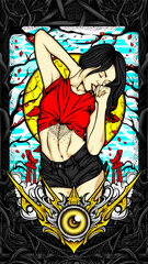 beautiful girl in action illustration 